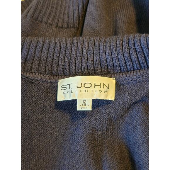 St John Santana Knit Navy Cable Zip Cardigan Jacket Sweater Size 12 USA - Picture 6 of 7